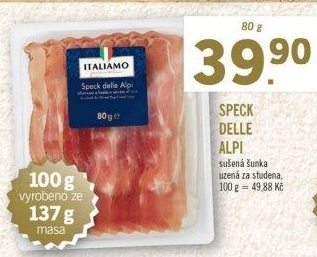 Šunka uzená sušená Speck delle Alpi Italiamo