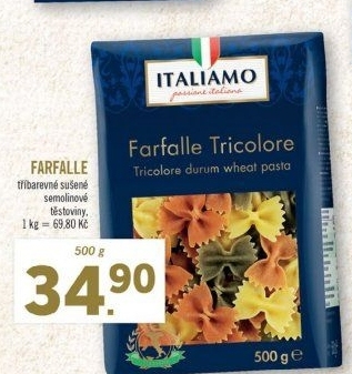 Těstoviny semolinové barevné Italiamo