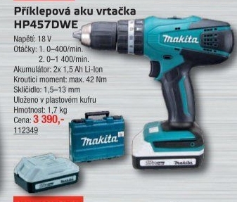 Aku příklepová vrtačka Makita HP457DWE