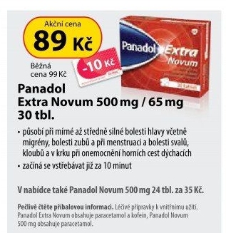 Tablety proti bolesti Extra Novum Panadol