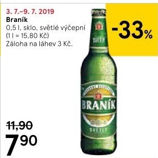 Pivo světlé výčepní 10° Braník