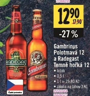 Pivo polotmavá 12° Gambrinus
