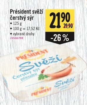 Svěží čerstvý sýr Président