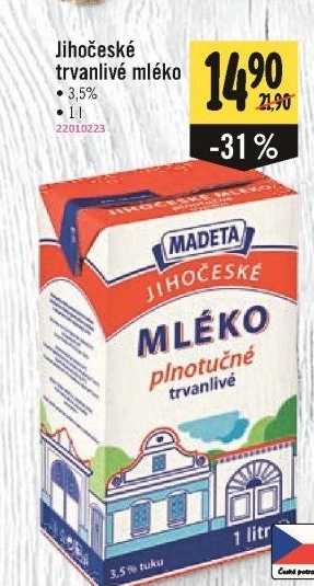 Mléko trvanlivé Jihočeské Madeta - 3,5% plnotučné