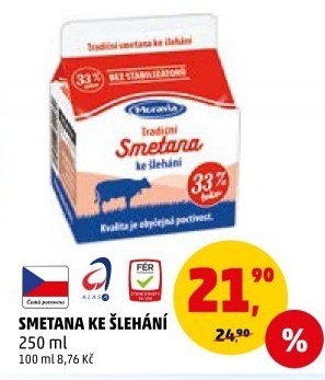 Smetana ke šlehání 33% Moravia
