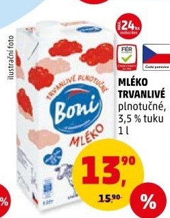 Mléko trvanlivé - 3,5% plnotučné