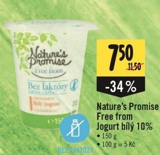 Bílý jogurt bez laktózy Free From Nature'