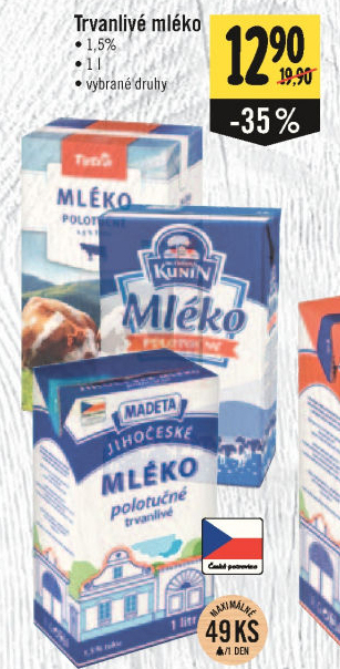 Mléko trvanlivé Tatra - 1,5% polotučné