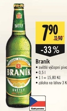 Pivo světlé výčepní 10° Braník