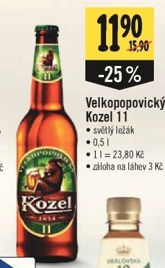 Pivo světlý ležák 11° Medium Velkopopovický Kozel