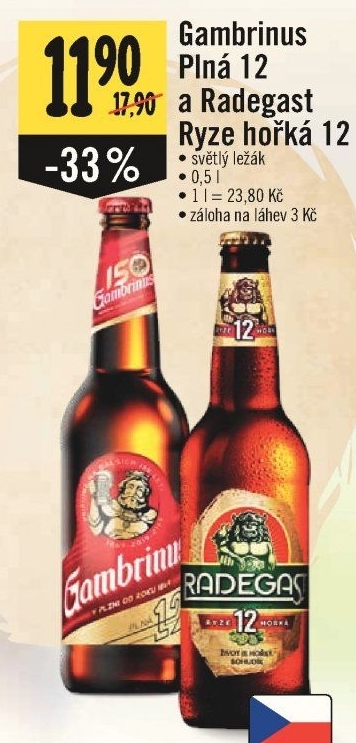 Pivo světlý ležák 12° Plná Gambrinus
