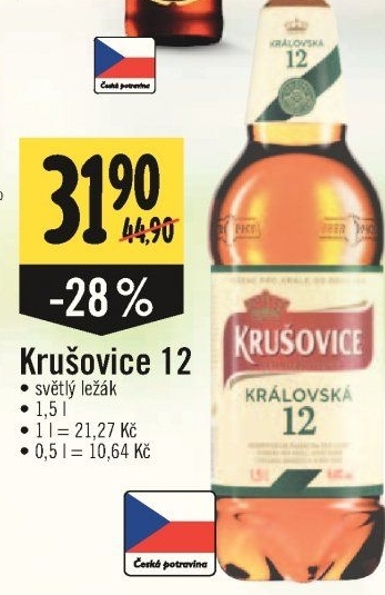 Pivo světlý ležák Královská 12° Krušovice