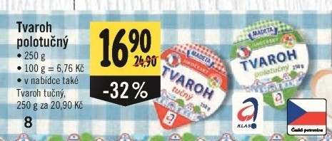 Tvaroh polotučný Jihočeský Madeta