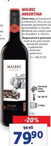 Víno Malbec Argentina Cimarosa