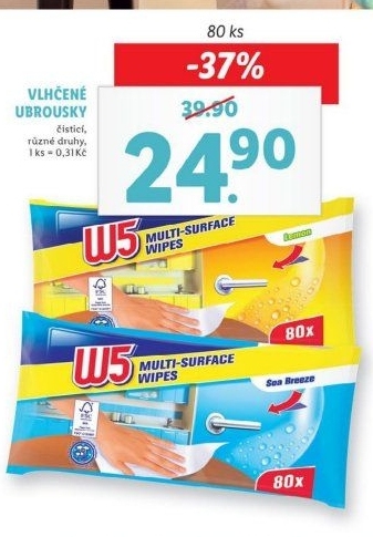 Vlhčené víceúčelové ubrousky W5