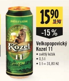 Pivo světlý ležák 11° Medium Velkopopovický Kozel