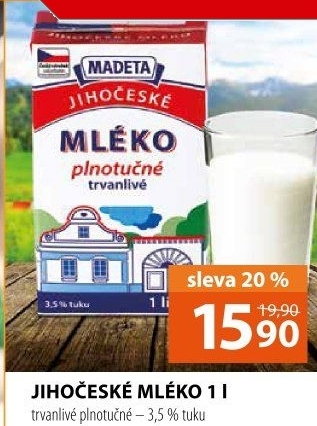 Mléko trvanlivé Jihočeské Madeta - 3,5% plnotučné