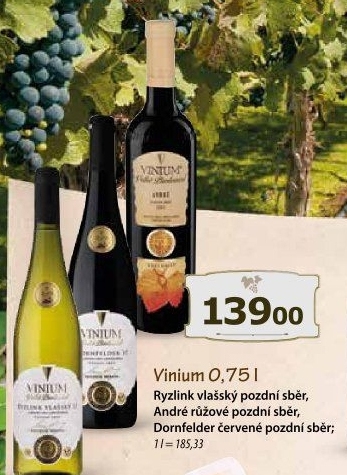 Víno Ryzlink vlašský Vinium Velké Pavlovice - pozdní sběr