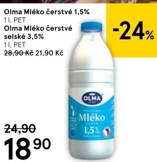 Mléko čerstvé Olma - 1,5% polotučné