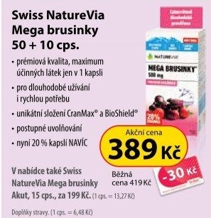 Doplněk stravy Mega brusinky Akut NatureVia Swiss