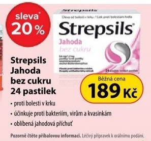 Strepsils Jahoda bez cukru 0,6 mg/1,2 mg 24 pastilek