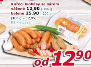 Kuřecí klobása se sýrem DZ Klatovy