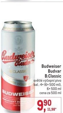 Pivo světlé výčepní B: Classic Budweiser Budvar