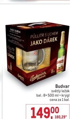 Pivo světlý ležák B: Original Budweiser Budvar - dárkové balení