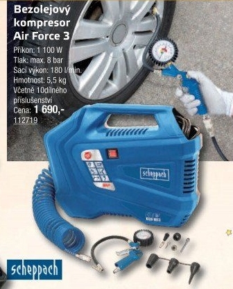 Bezolejový kompresor Air Force 3 Scheppach