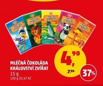 MLÉČNÁ ČOKOLÁDA KRÁLOVSTVÍ ZVÍŘAT 15 g