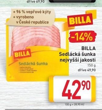 BILLA Sedlácká šunka nejvyšší jakosti