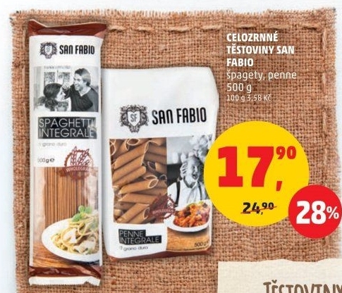 Těstoviny celozrnné San Fabio