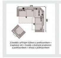 2,5sedák s příčným lůžkem a podhlavníkem + trapézový roh + 2sedák s úložným prostorem a podhlavníkem + křeslo s podhlavníkem - ASKO akcniletaky.com