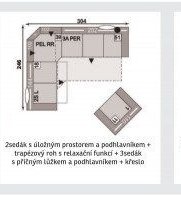 2sedák s úložným prostorem a podhlavníkem + trapézový roh s relaxační funkcí + 3sedák s příčným lůžkem a podhlavníkem + křeslo - ASKO akcniletaky.com