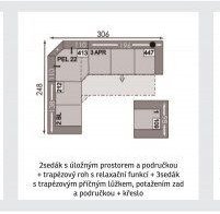 2sedák s úložným prostorem a područkou + trapézový roh s relaxační funkcí + 3sedák s trapézovým příčným lůžkem, potažením zad a područkou + křeslo - ASKO akcniletaky.com
