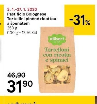 Alibert Tortellini plněné ricottou a špenátem 250 g