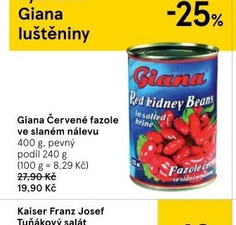 Giana Červené fazole ve slaném nálevu 400 g