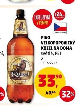 PIVO VELKOPOPOVICKÝ KOZEL NA DOMA světlé, PET