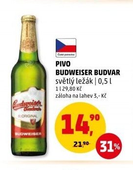 PIVO BUDWEISER BUDVAR světlý ležák