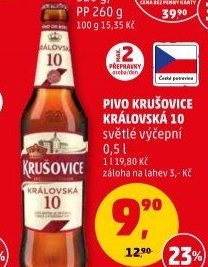 Pivo světlé výčepní Královská 10° Krušovice