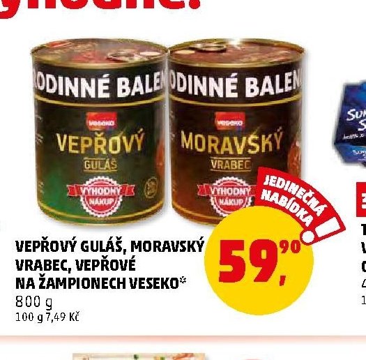Vepřový guláš, Moravský vrabec, Vepřové na žampionech Veseko