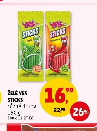 ŽELÉ YES STICKS různé druhy