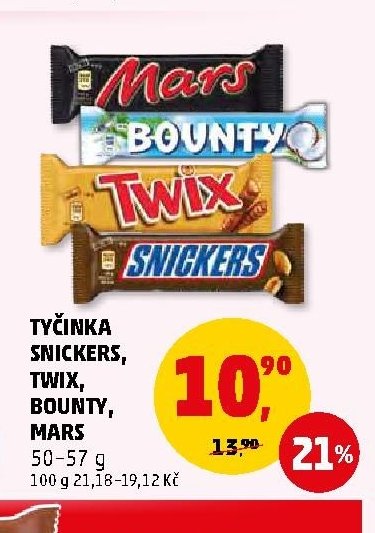 TYČINKA SNICKERS, TWIX, BOUNTY, MARS