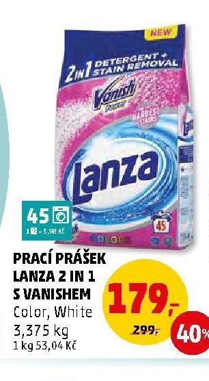 Prací prášek Lanza 2 in 1 s Vanishem Color, White 3,375 kg