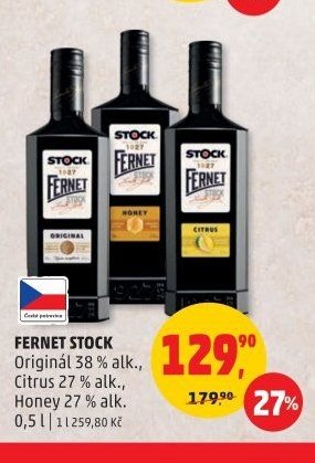 FERNET STOCK Original 38%, Citrus 27%, Honey 27% 0,5 l