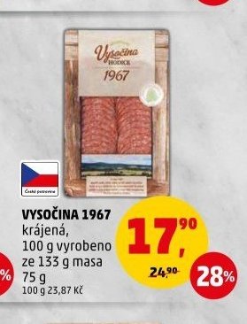 VYSOČINA 1967 krájená, 100 g vyrobeno ze 133 g masa 75 g