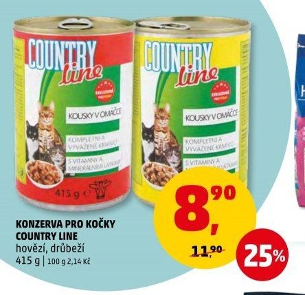 KONZERVA PRO KOČKY COUNTRY LINE hovězí, drůbeží
