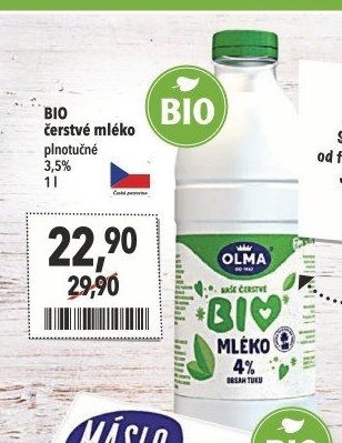 BIO čerstvé mléko plnotučné 3,5% 1 l