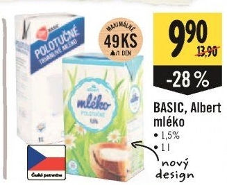 Mléko trvanlivé Basic - 1,5% polotučné