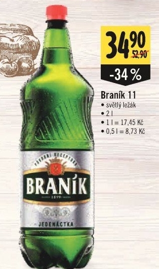 Pivo světlý ležák 11° Jedenáctka Braník